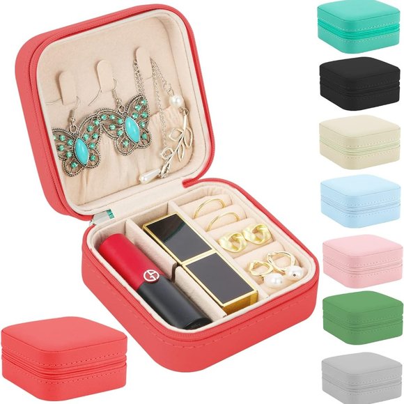 Small PU Leather Jewelry Box Portable Travel Jewelry  Ornaments Storage Case - Picture 5 of 5